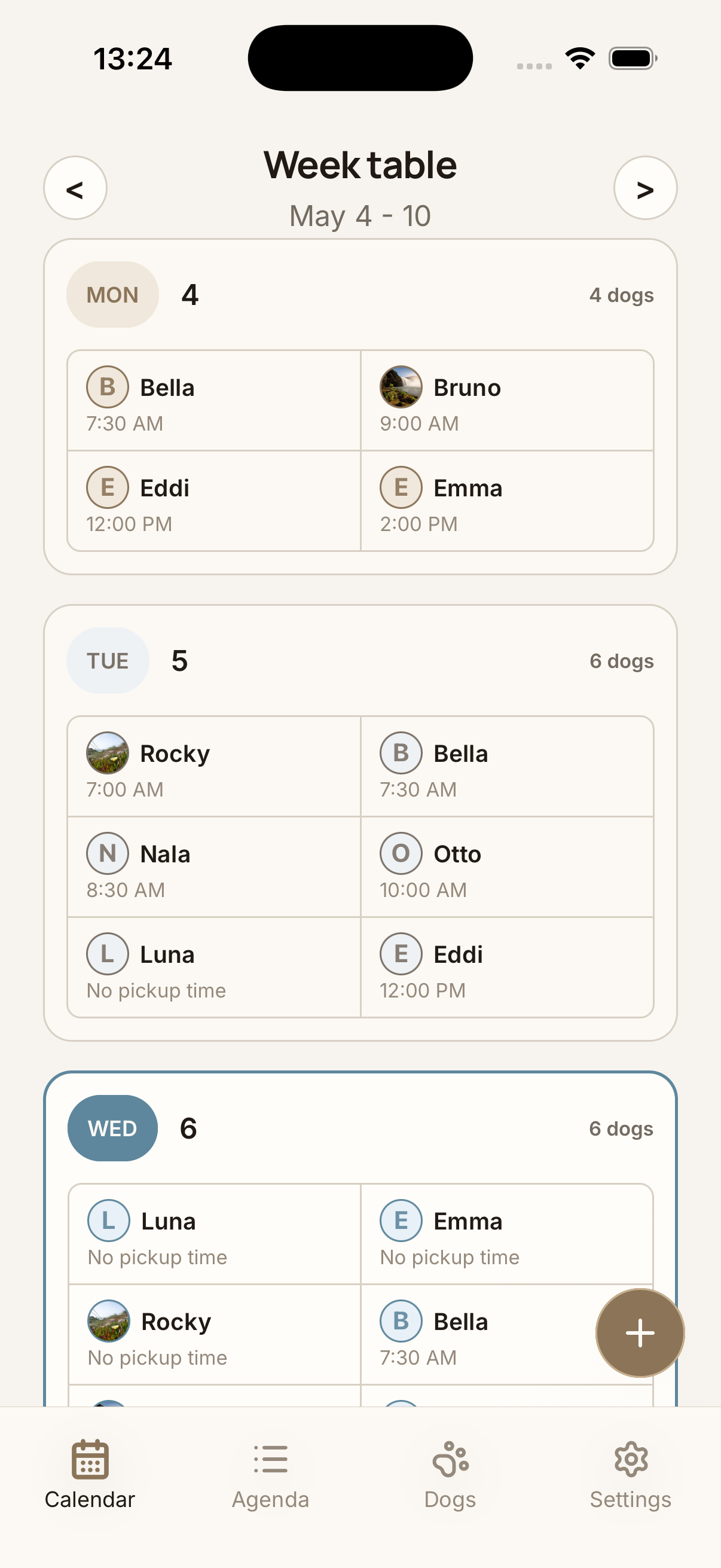 Canilendar weekly schedule view