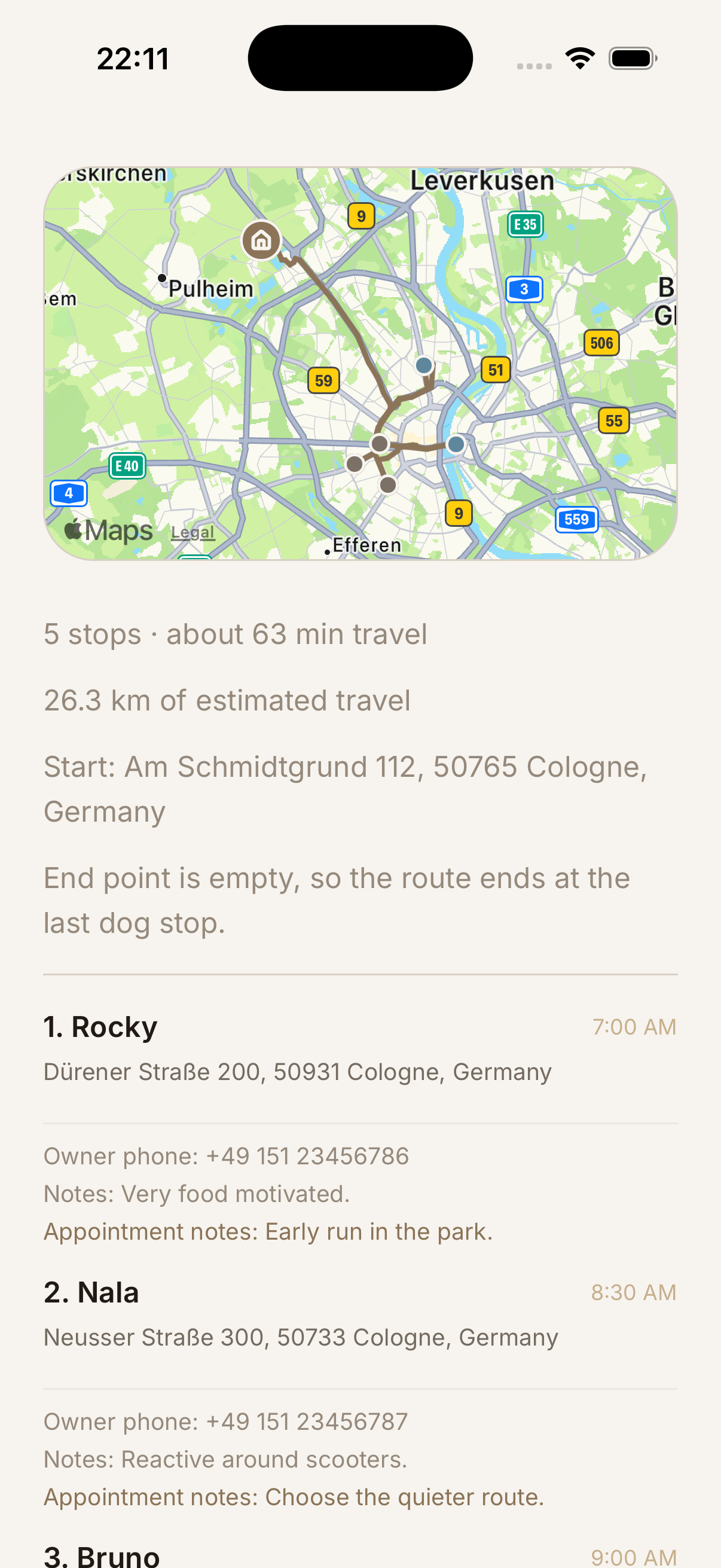 Canilendar interactive map route