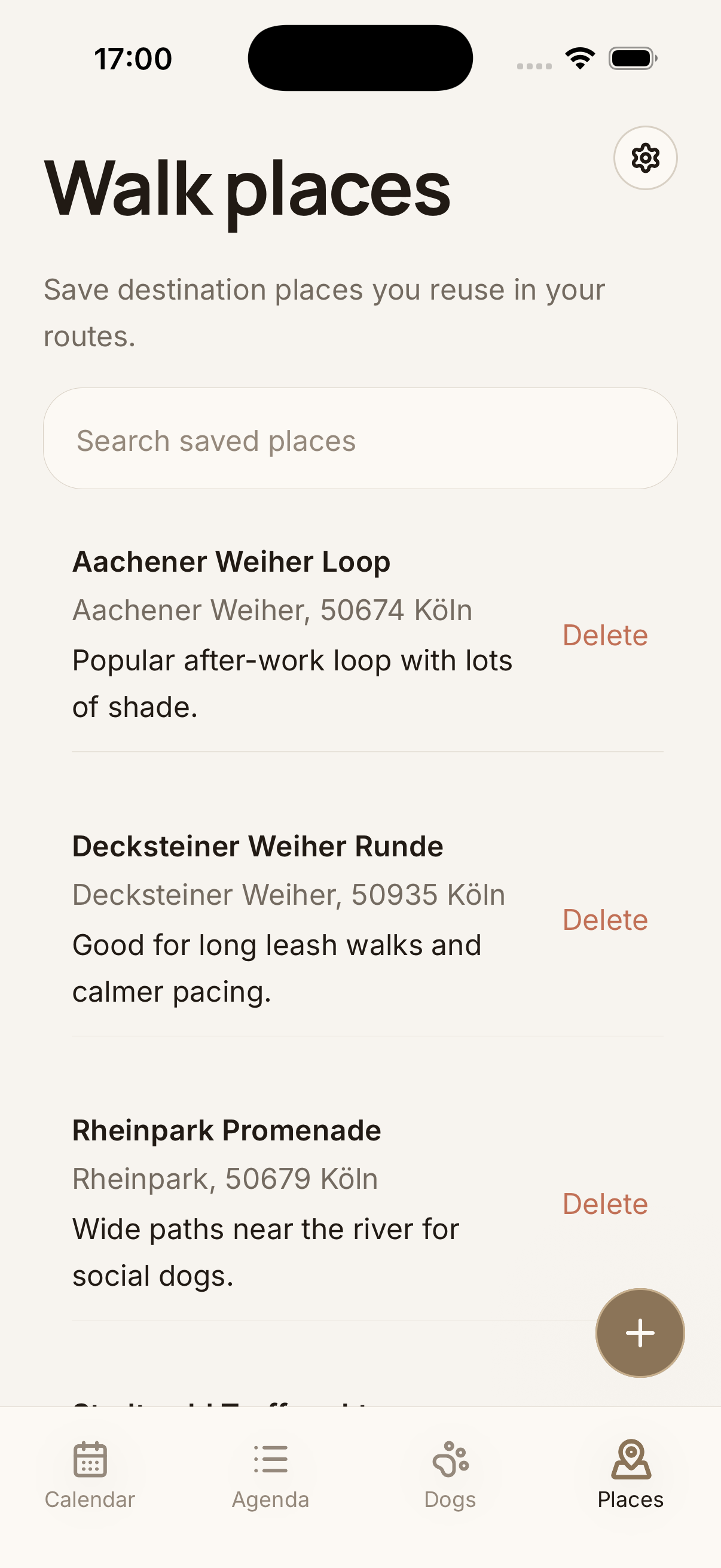 Save walk places to re-use for route planning